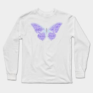 Beautiful Purple Word Cloud Original Art Butterfly Long Sleeve T-Shirt